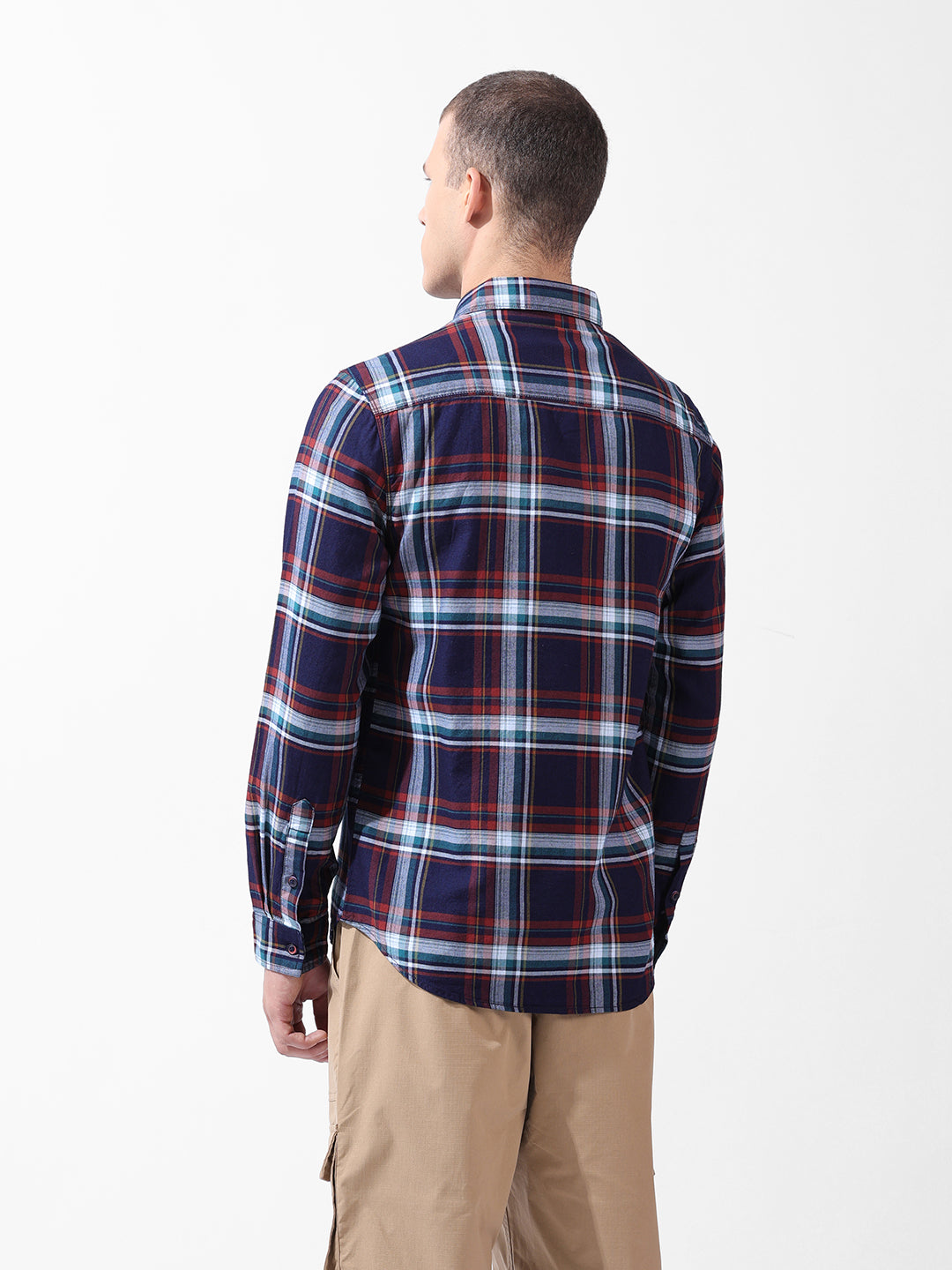 Men's Navy Blue Slim Fit Checked Casual Shirt