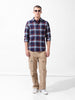 Men's Navy Blue Slim Fit Checked Casual Shirt