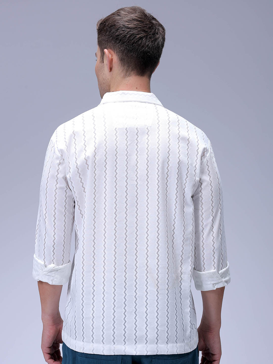 Men's White Relaxed Fit Textured Resortwear Shirt