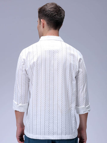 Men's White Relaxed Fit Textured Resortwear Shirt