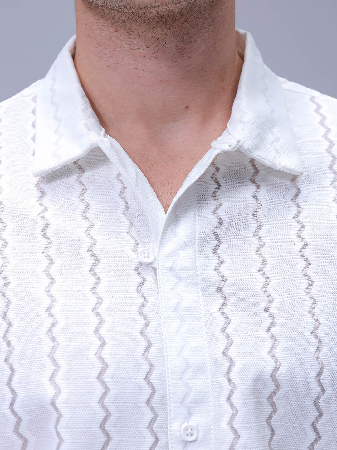 Men's White Relaxed Fit Textured Resortwear Shirt