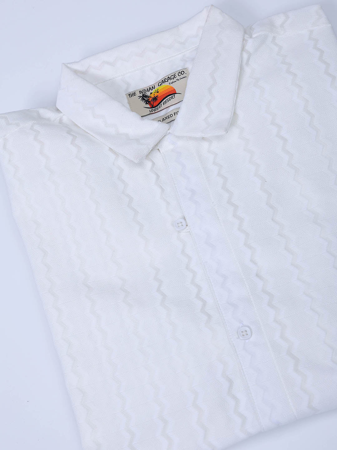 Men's White Relaxed Fit Textured Resortwear Shirt