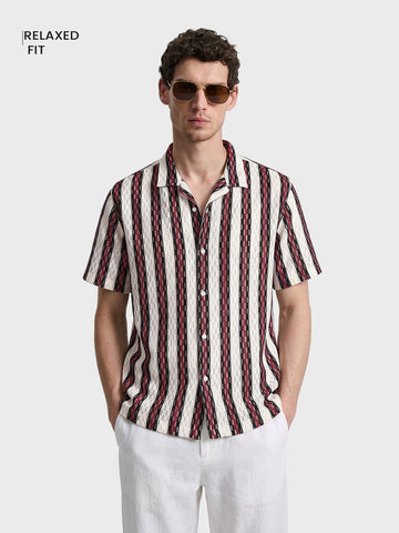 Men's White Relaxed Fit Striped Casual Shirt