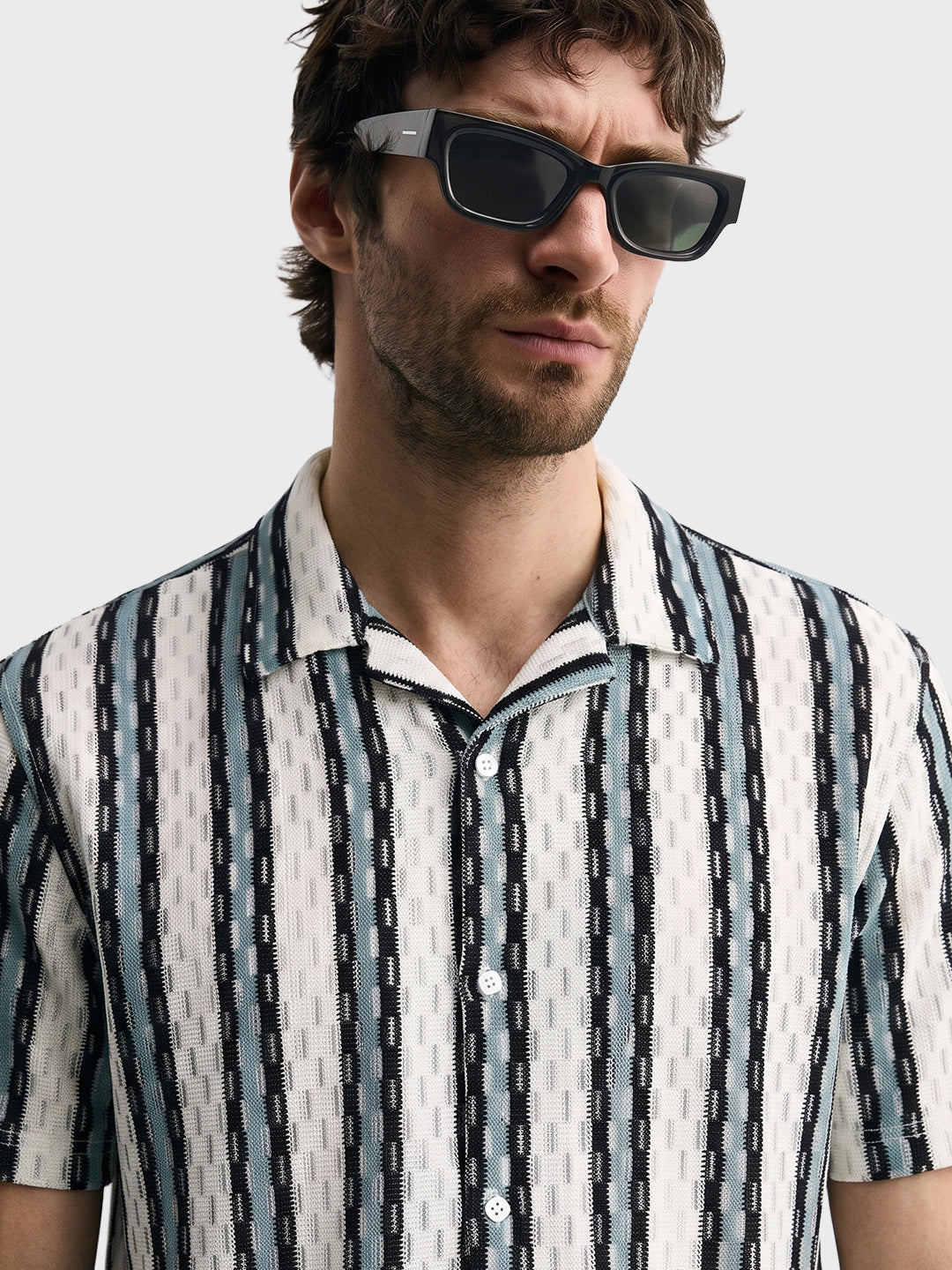 Men's White Relaxed Fit Striped Casual Shirt