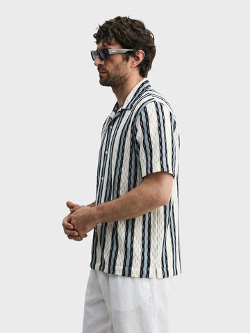 Men's White Relaxed Fit Striped Casual Shirt