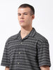 Men's Black Relaxed Fit Textured Textured Shirt