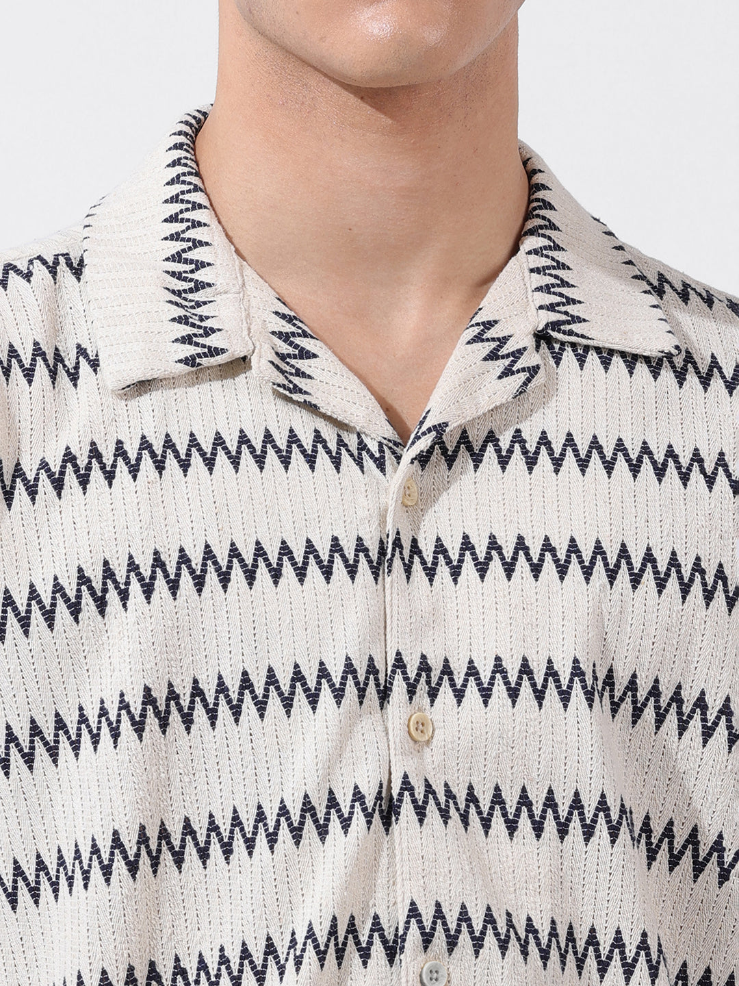 Men's Beige Relaxed Fit Textured Textured Shirt