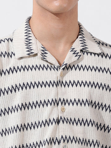 Men's Beige Relaxed Fit Textured Textured Shirt