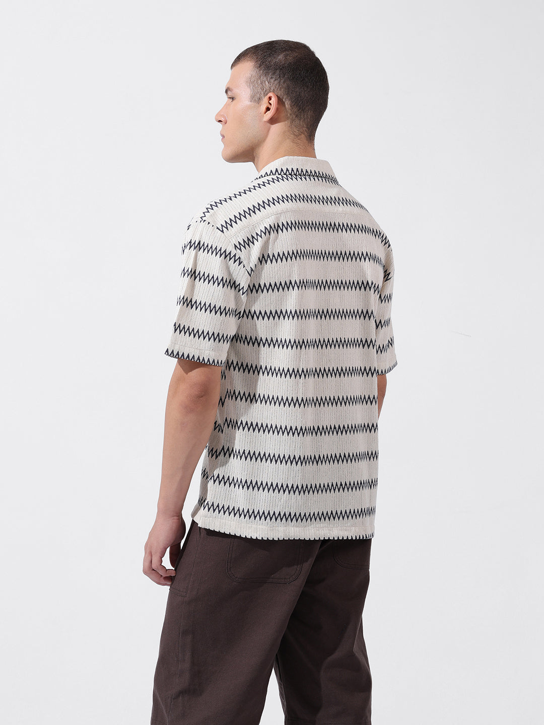 Men's Beige Relaxed Fit Textured Textured Shirt