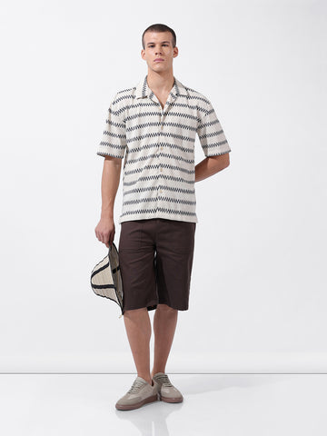 Men's Beige Relaxed Fit Textured Textured Shirt