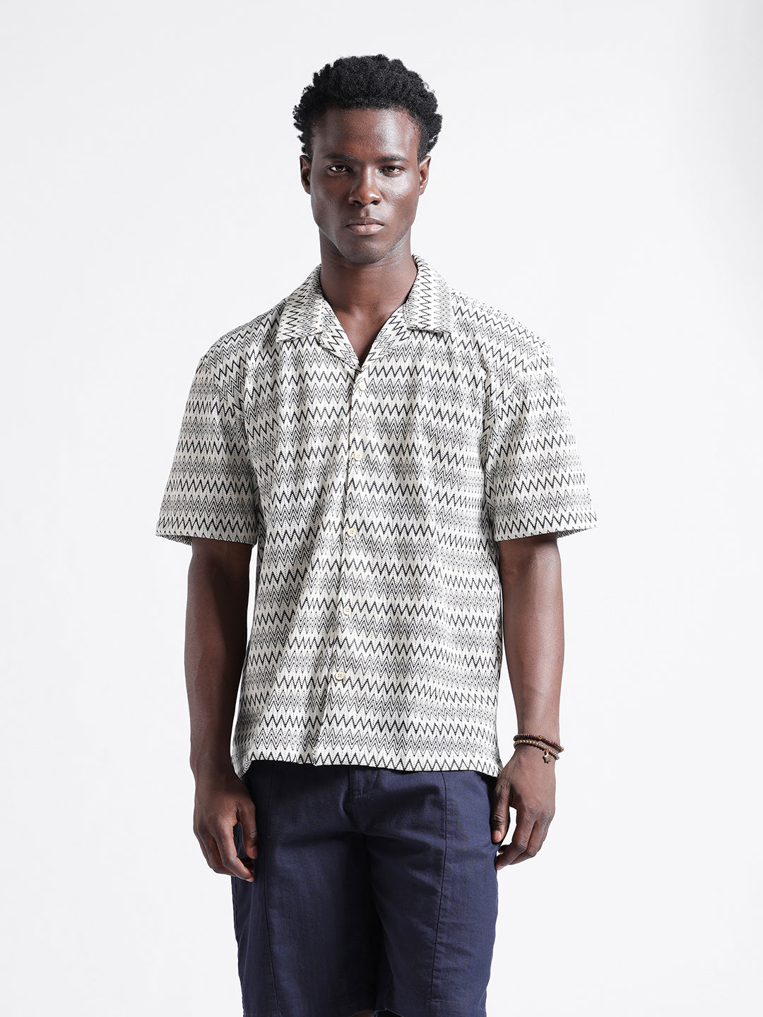 Men's Beige Relaxed Fit Textured Textured Shirt