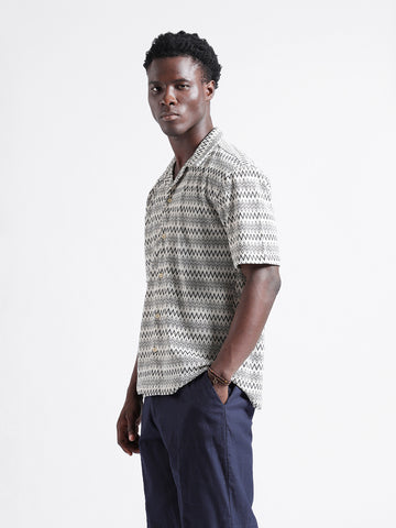 Men's Beige Relaxed Fit Textured Textured Shirt