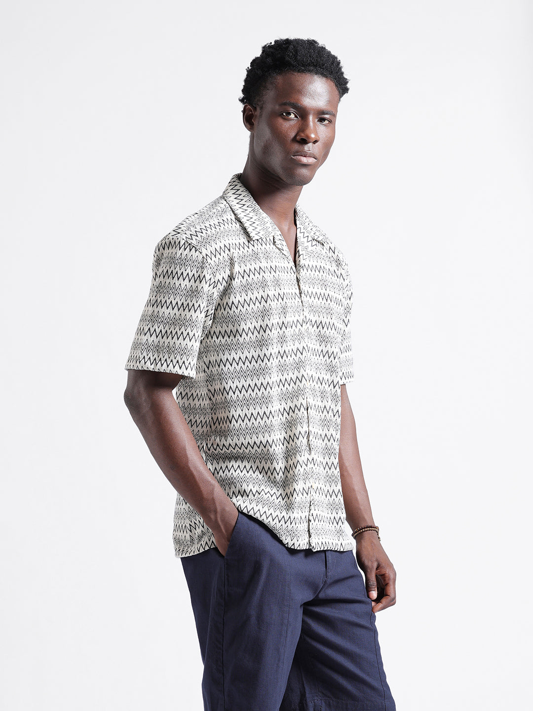 Men's Beige Relaxed Fit Textured Textured Shirt
