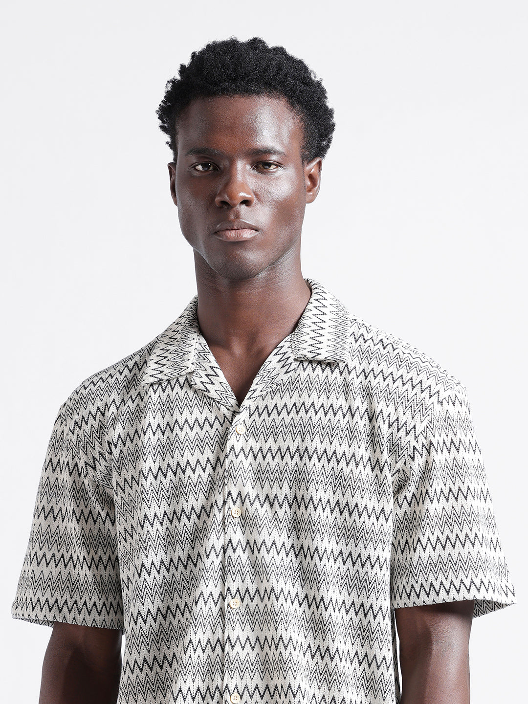 Men's Beige Relaxed Fit Textured Textured Shirt