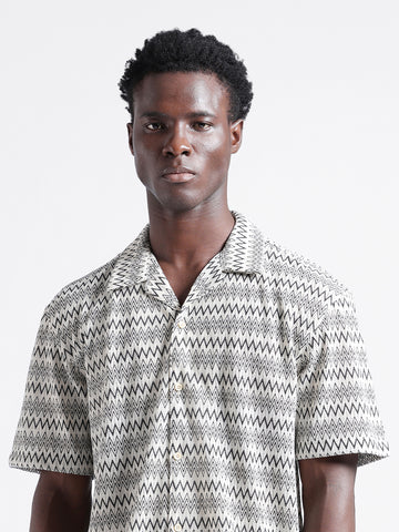 Men's Beige Relaxed Fit Textured Textured Shirt