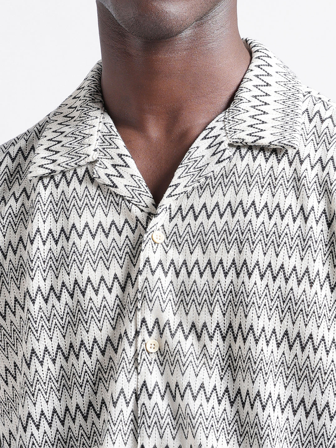 Men's Beige Relaxed Fit Textured Textured Shirt