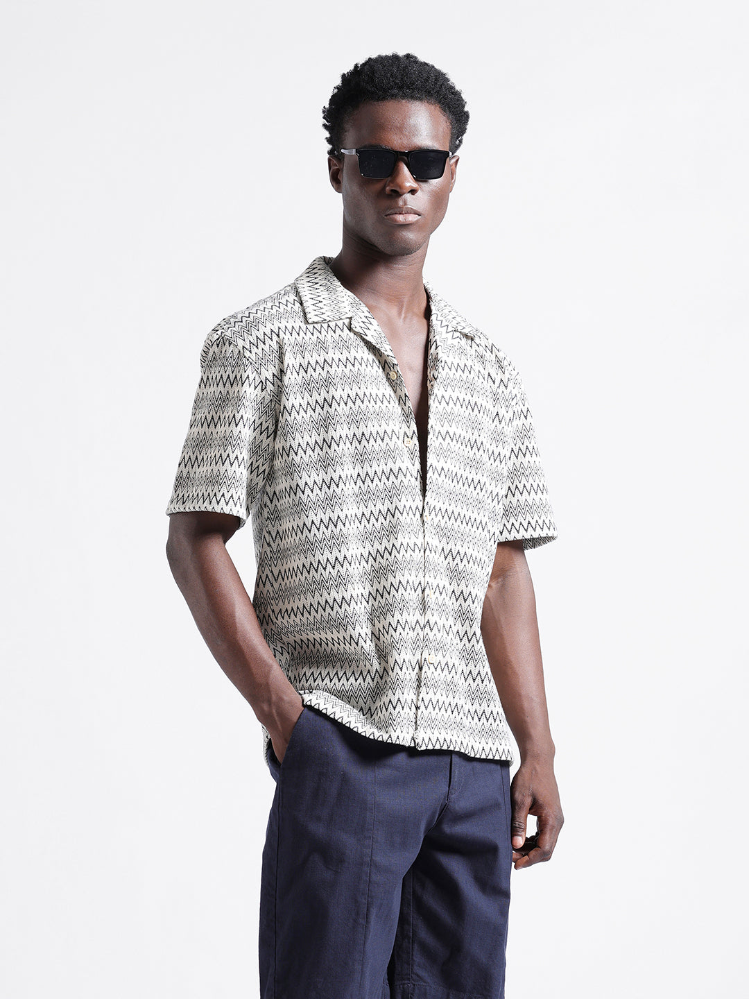 Men's Beige Relaxed Fit Textured Textured Shirt