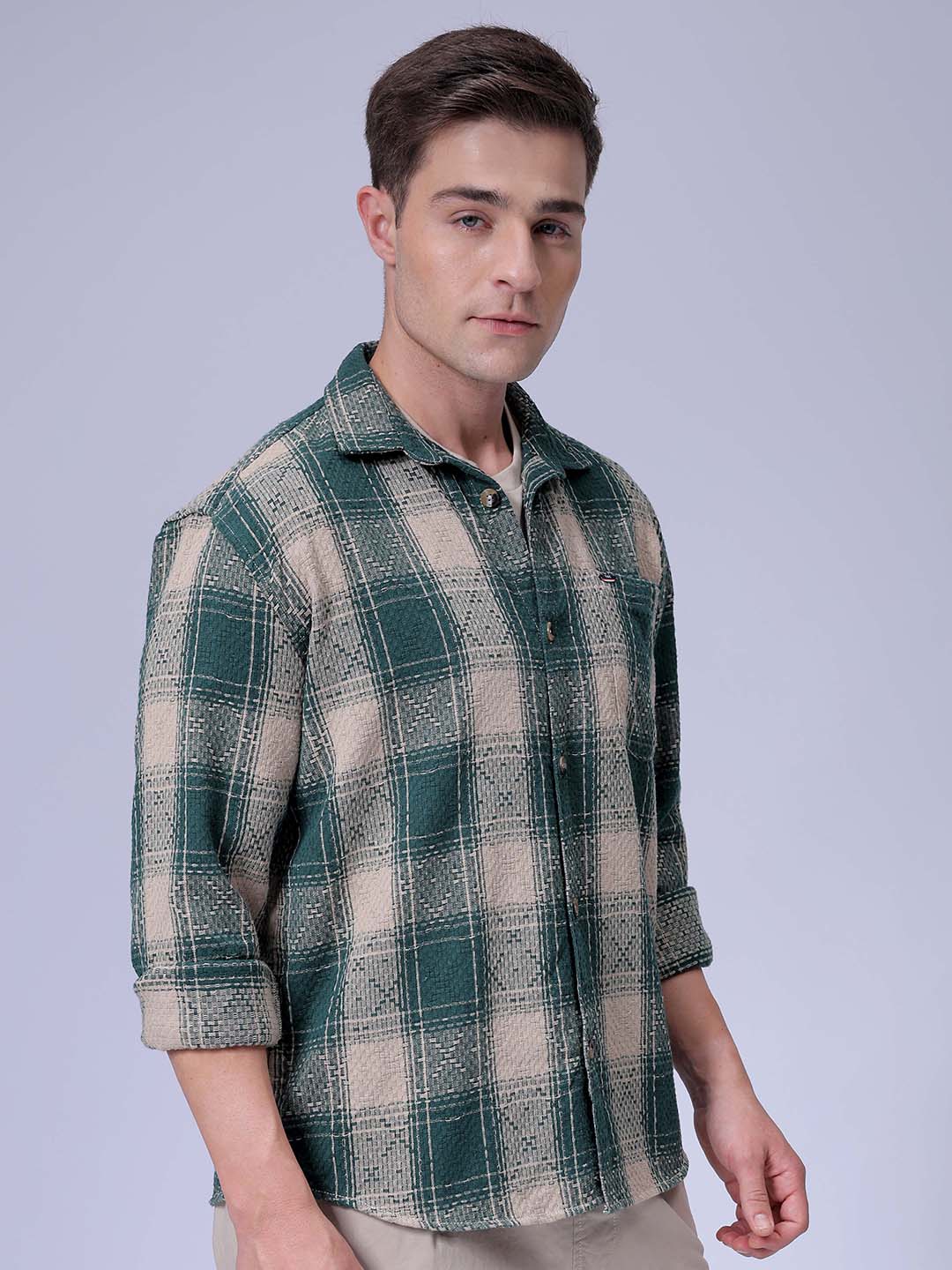 Men's Green Relaxed Fit Checked Casual Shirt
