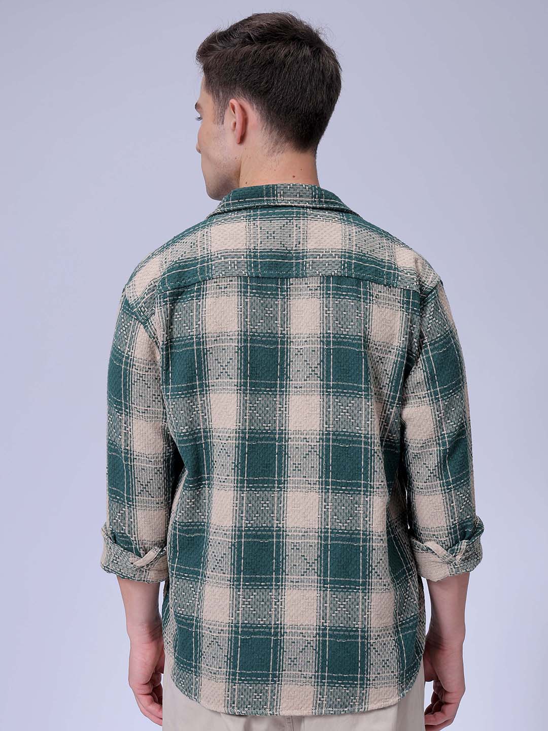 Men's Green Relaxed Fit Checked Casual Shirt