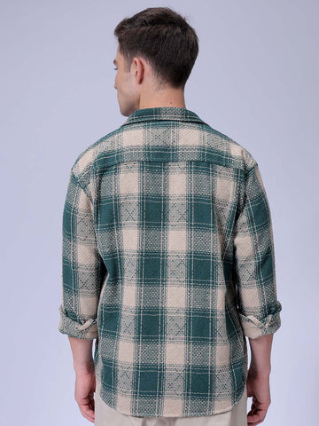 Men's Green Relaxed Fit Checked Casual Shirt