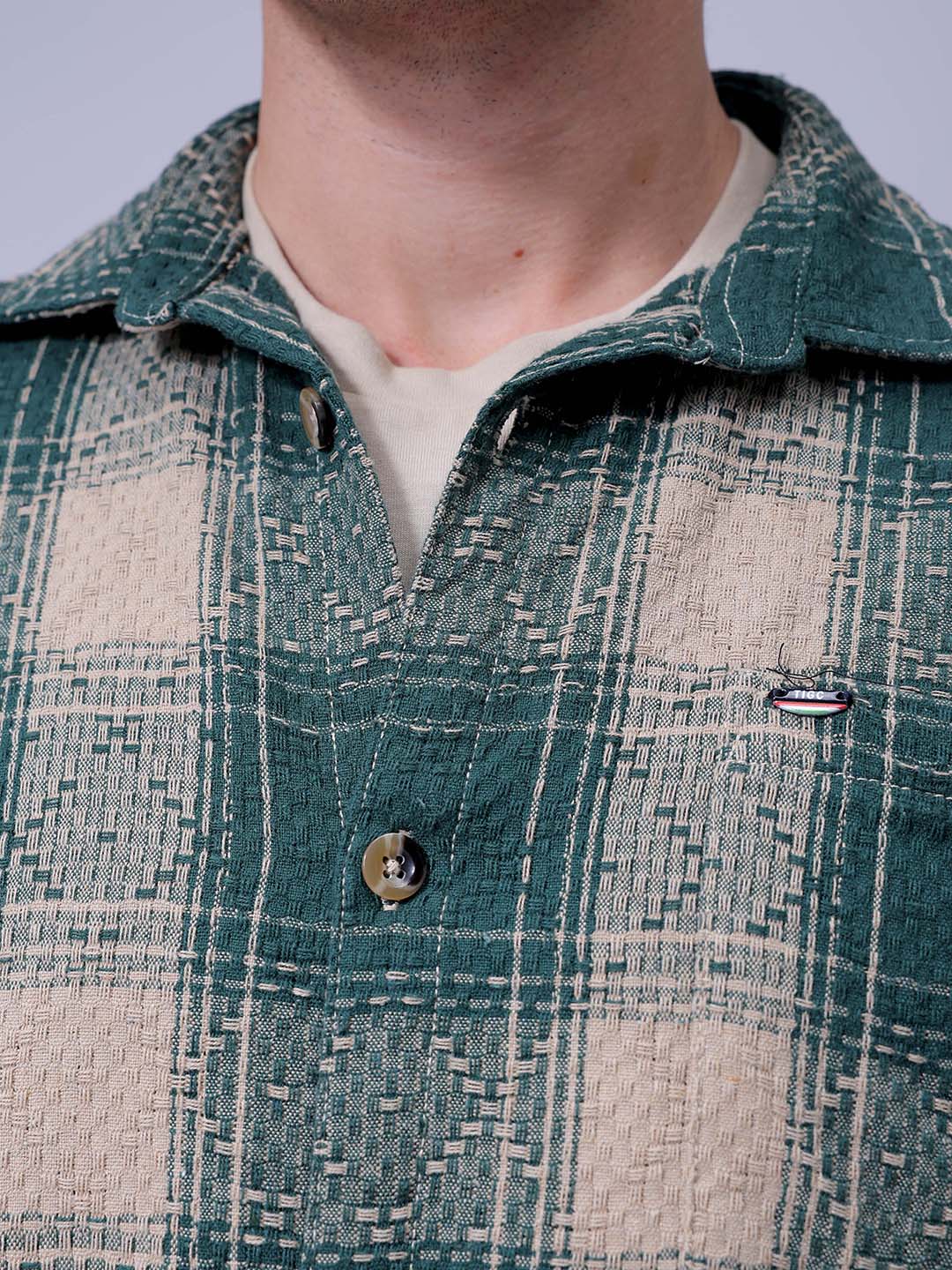 Men's Green Relaxed Fit Checked Casual Shirt