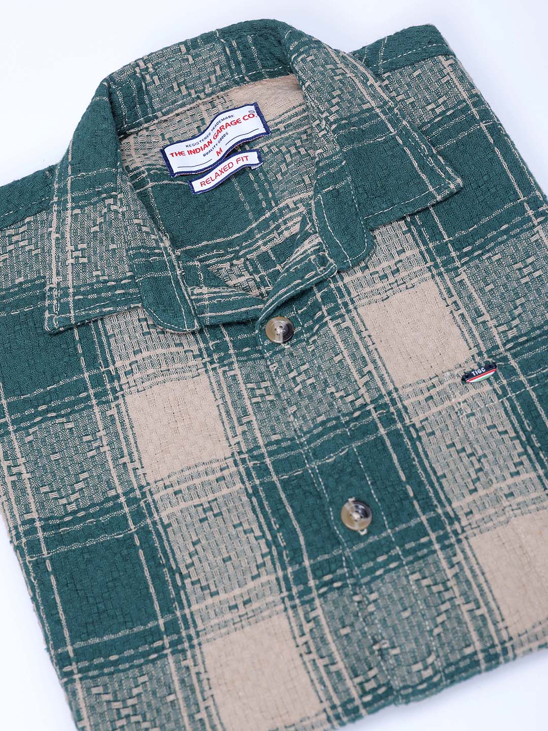 Men's Green Relaxed Fit Checked Casual Shirt
