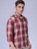 Men's Maroon Relaxed Fit Checked Casual Shirt