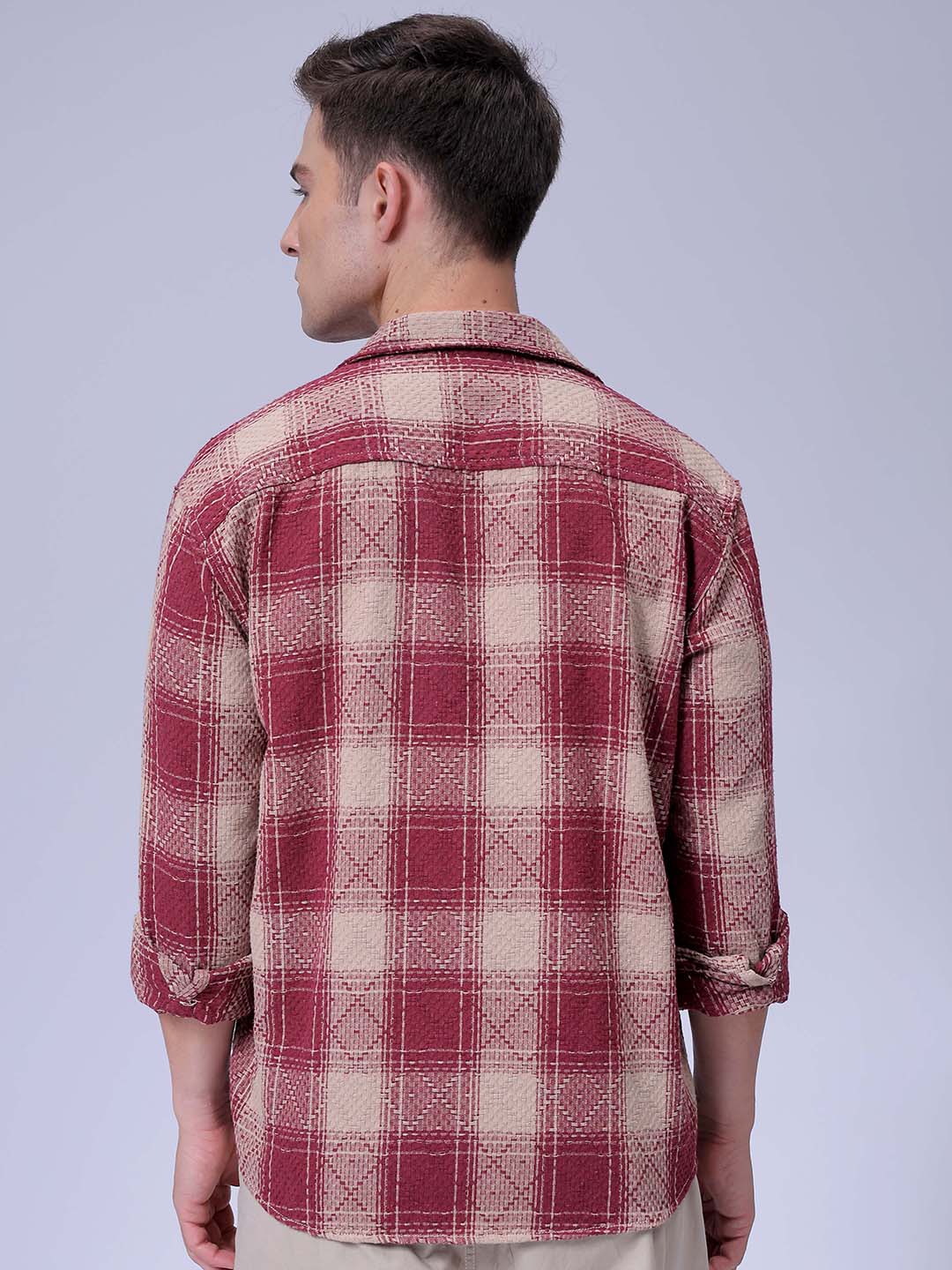 Men's Maroon Relaxed Fit Checked Casual Shirt