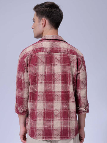Men's Maroon Relaxed Fit Checked Casual Shirt