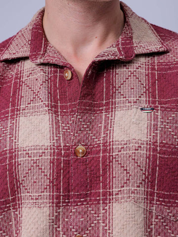 Men's Maroon Relaxed Fit Checked Casual Shirt