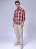 Men's Maroon Relaxed Fit Checked Casual Shirt