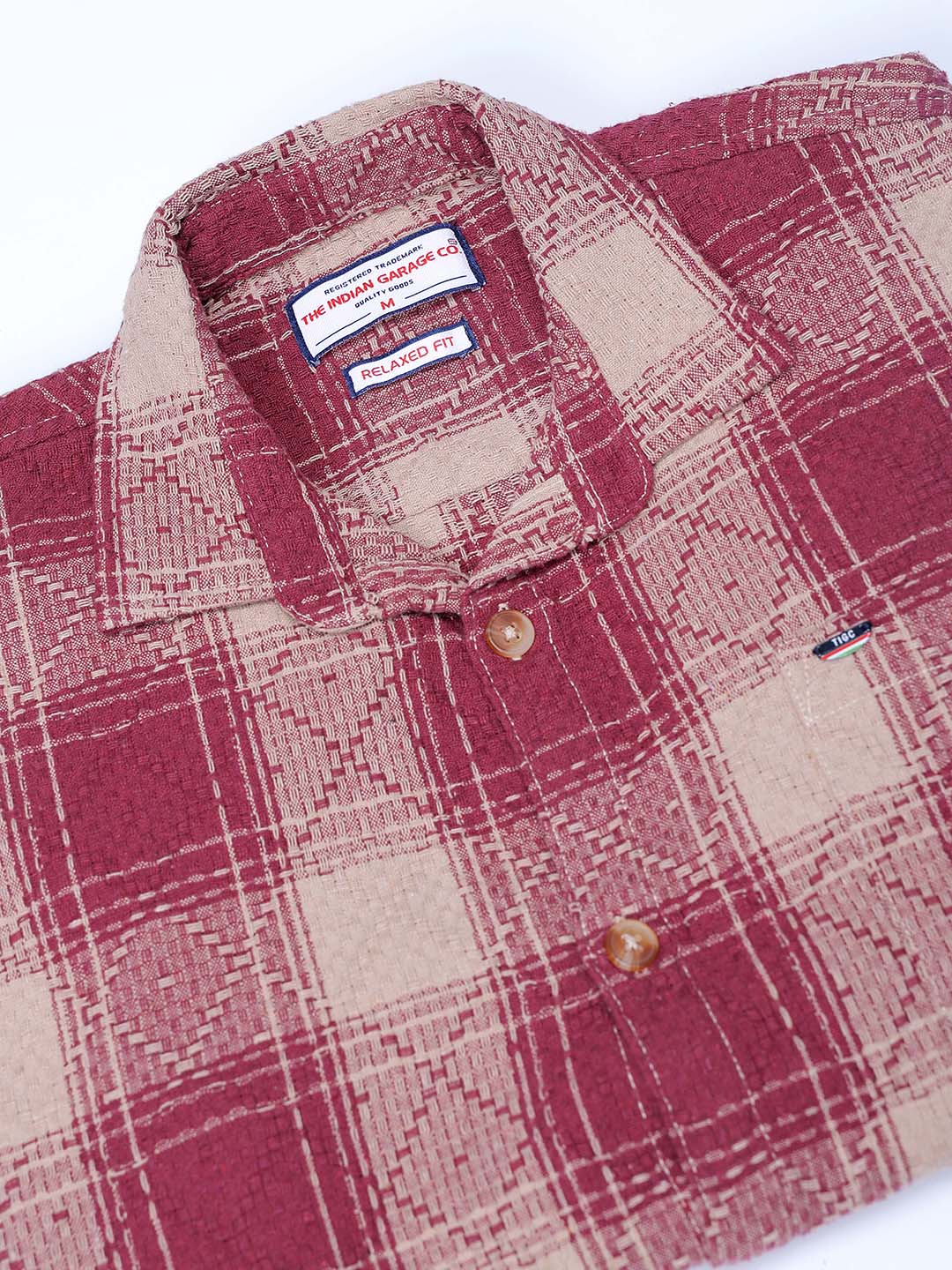Men's Maroon Relaxed Fit Checked Casual Shirt