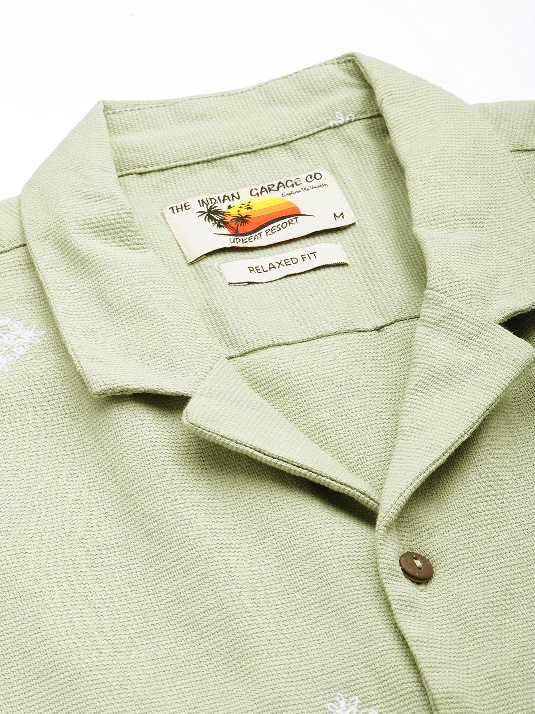 Men's Green Relaxed Fit Embroided  Resort Wear Shirt
