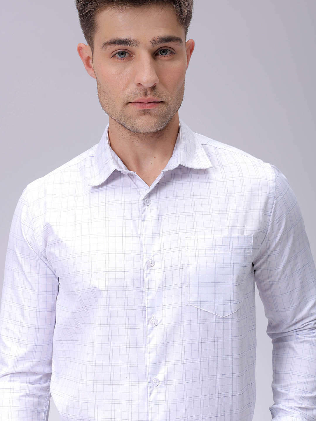 Men's White Slim Fit Checked Formal Shirt