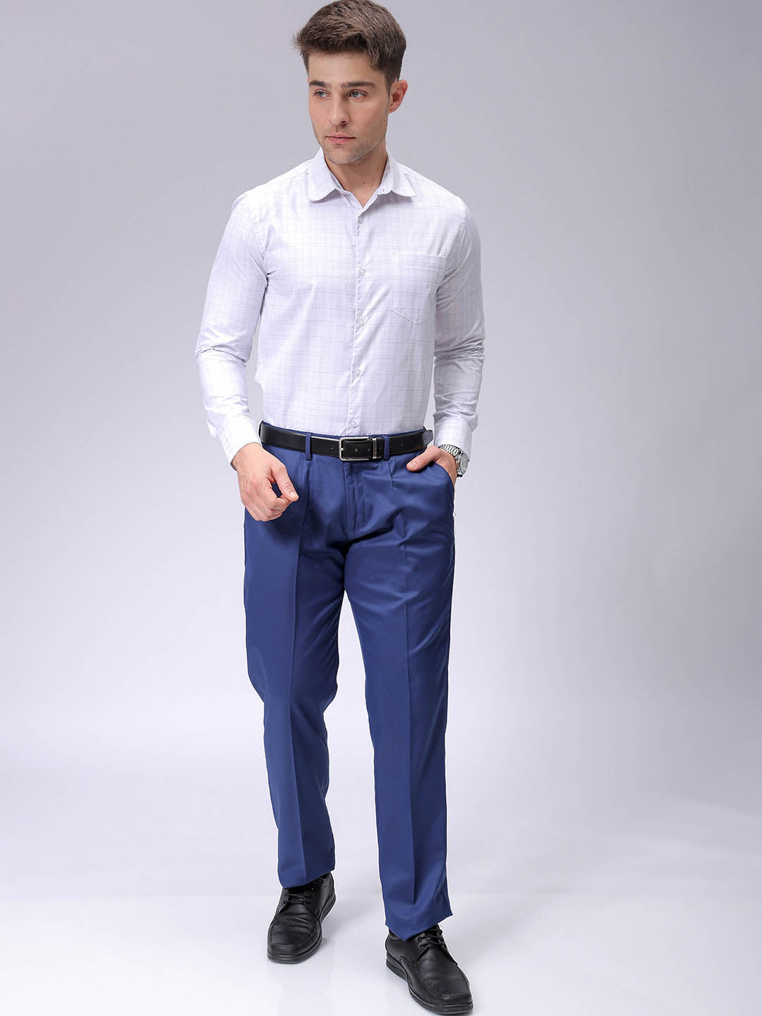 Men's White Slim Fit Checked Formal Shirt