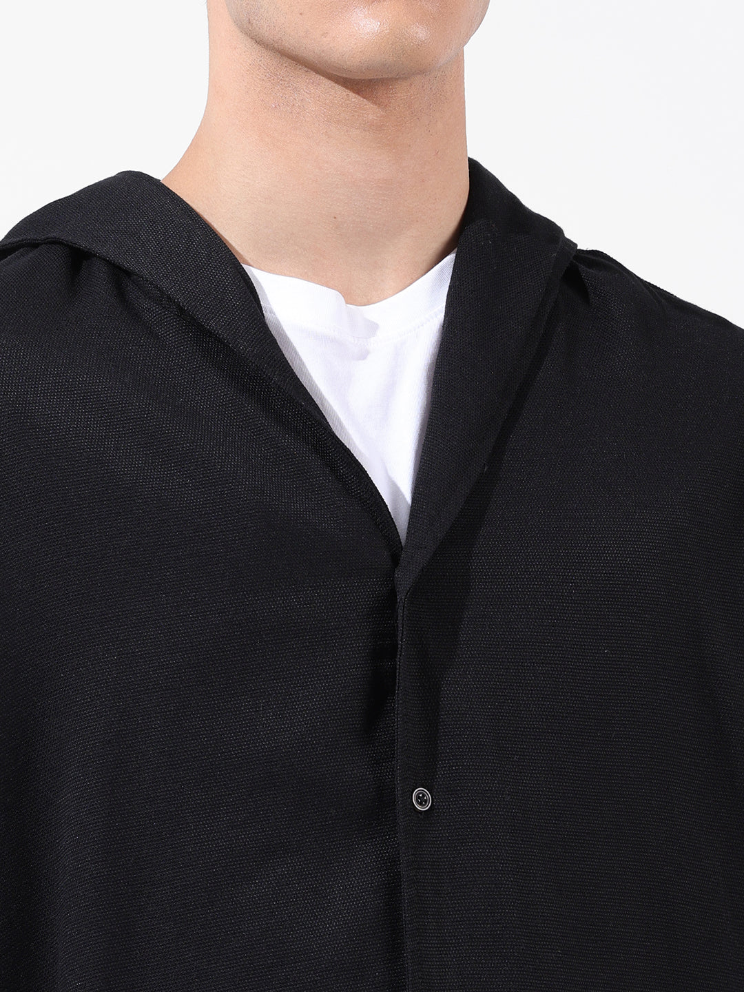 Men's Black Regular Fit Solid Bohemian Shirt