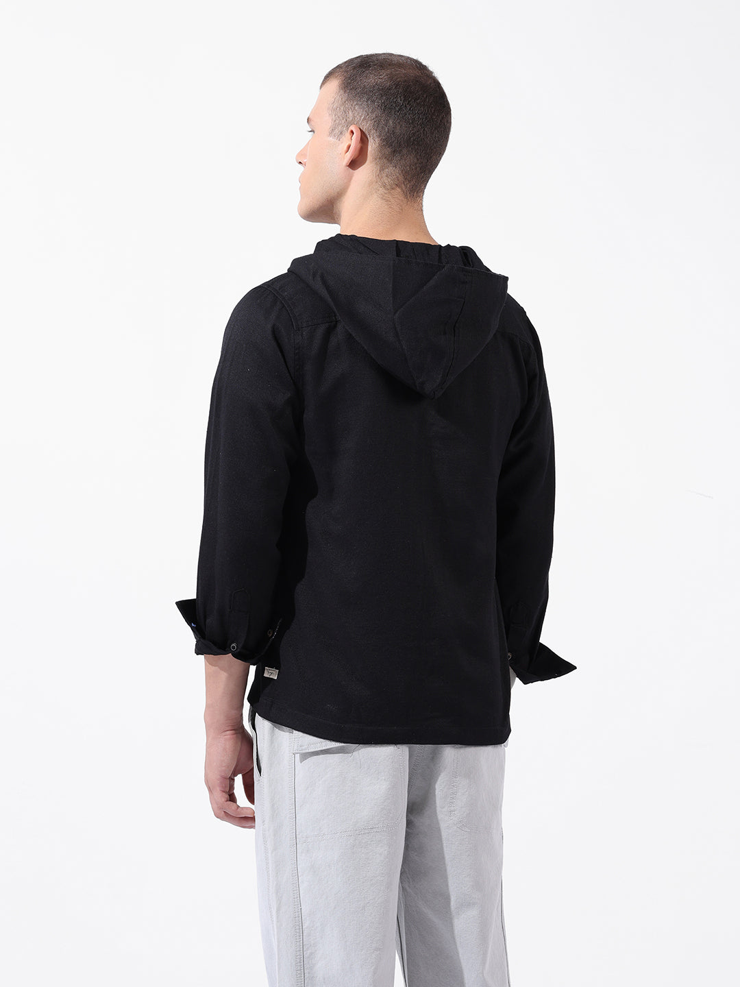 Men's Black Regular Fit Solid Bohemian Shirt
