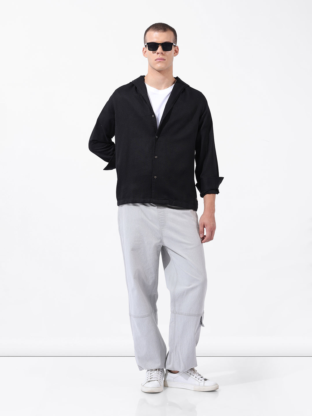 Men's Black Regular Fit Solid Bohemian Shirt