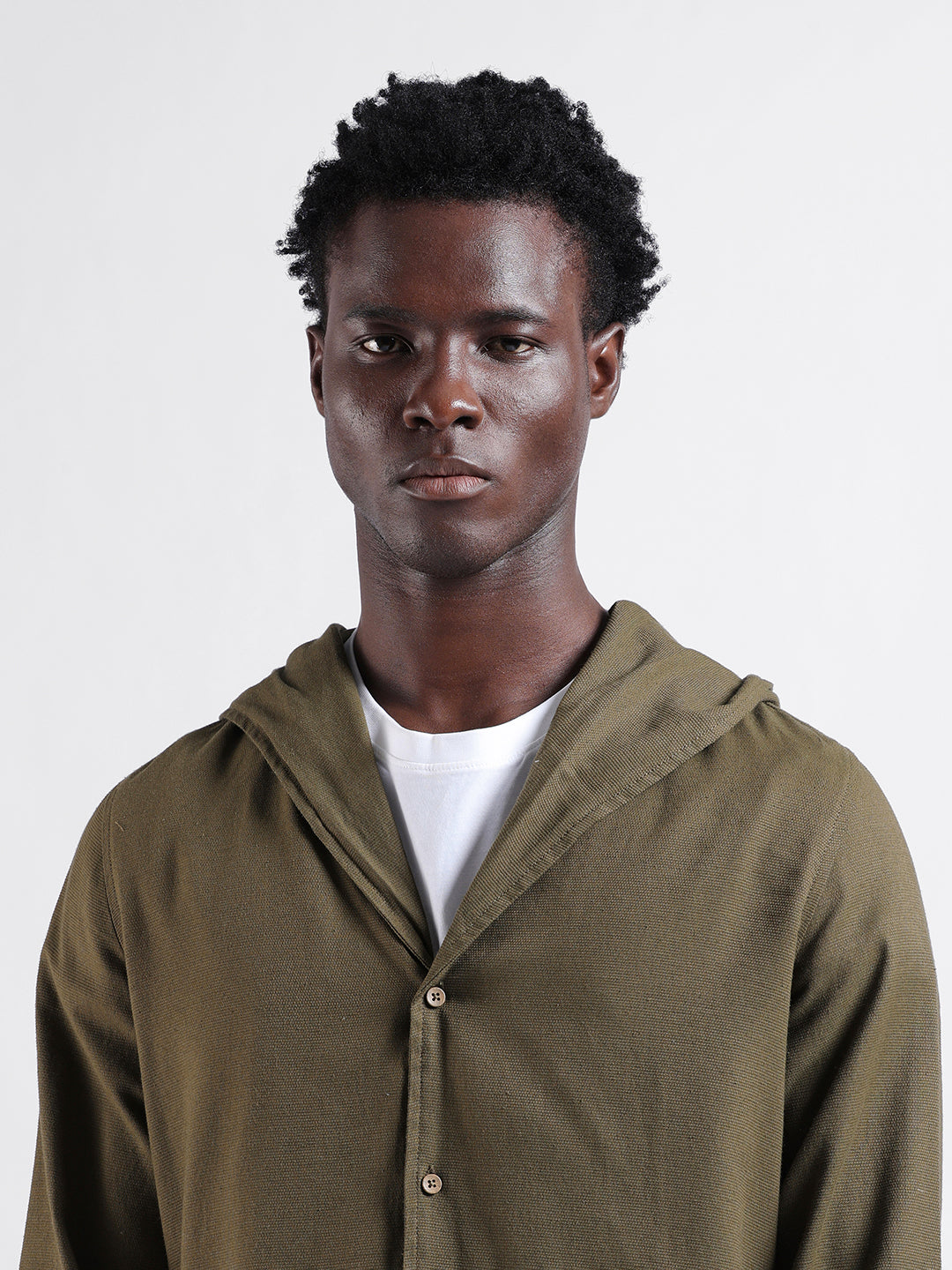 Men's Olive Regular Fit Solid Bohemian Shirt