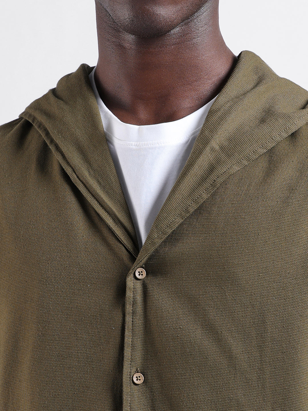 Men's Olive Regular Fit Solid Bohemian Shirt