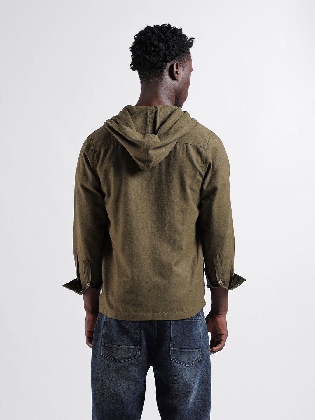 Men's Olive Regular Fit Solid Bohemian Shirt