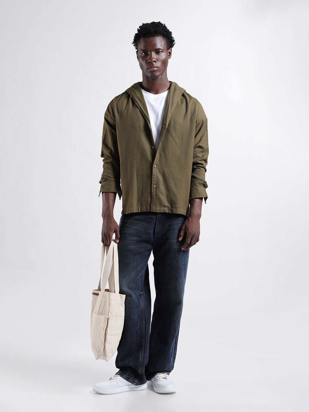 Men's Olive Regular Fit Solid Bohemian Shirt