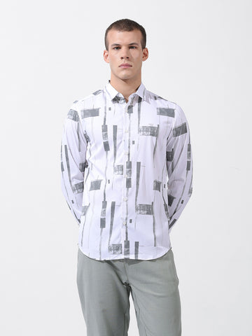 Men's White Slim Fit Printed Party Wear Shirt
