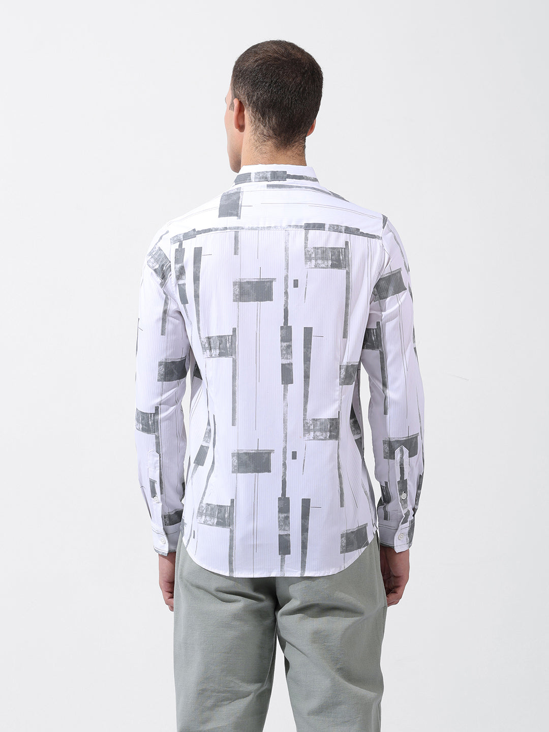 Men's White Slim Fit Printed Party Wear Shirt