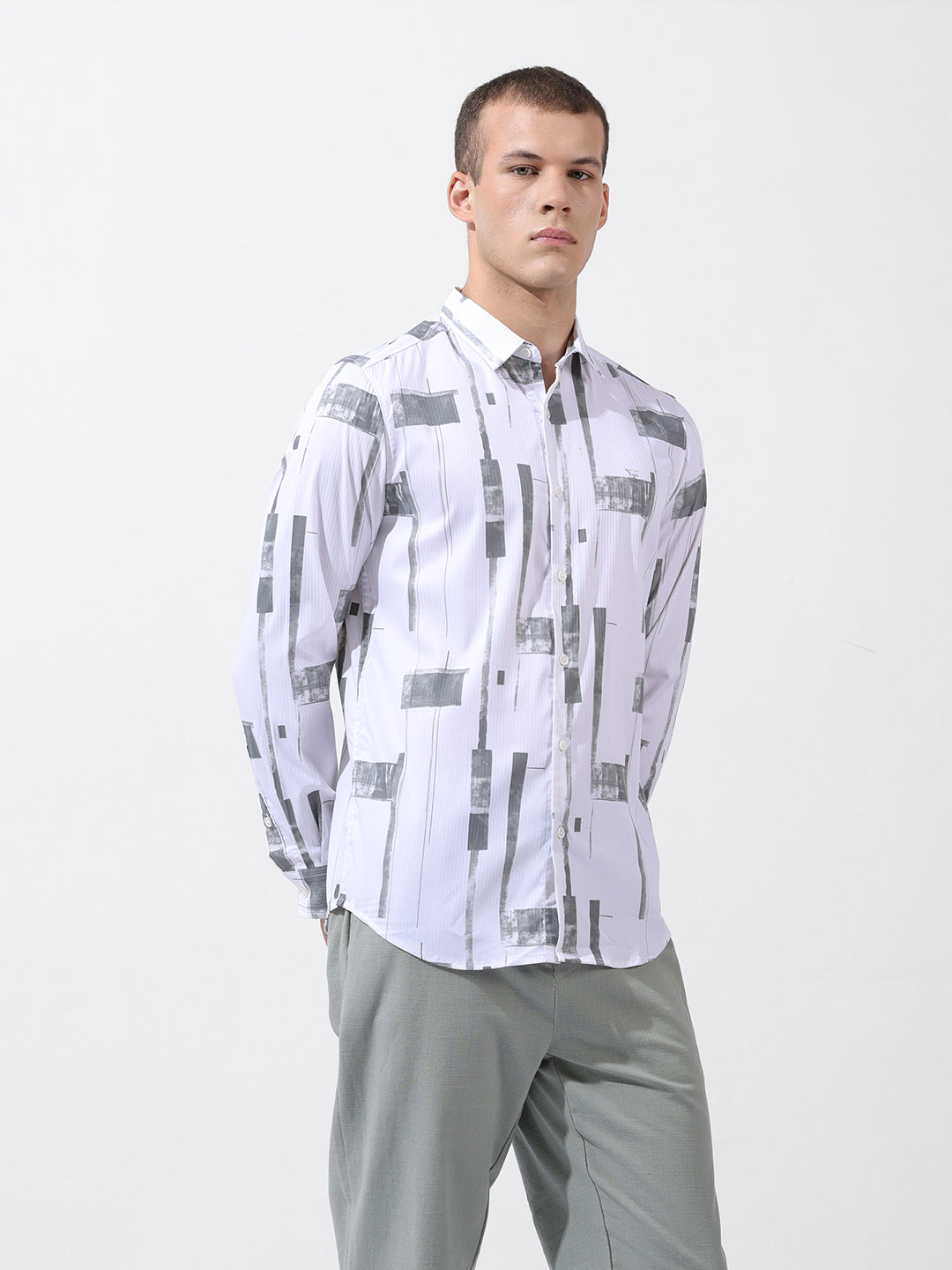 Men's White Slim Fit Printed Party Wear Shirt