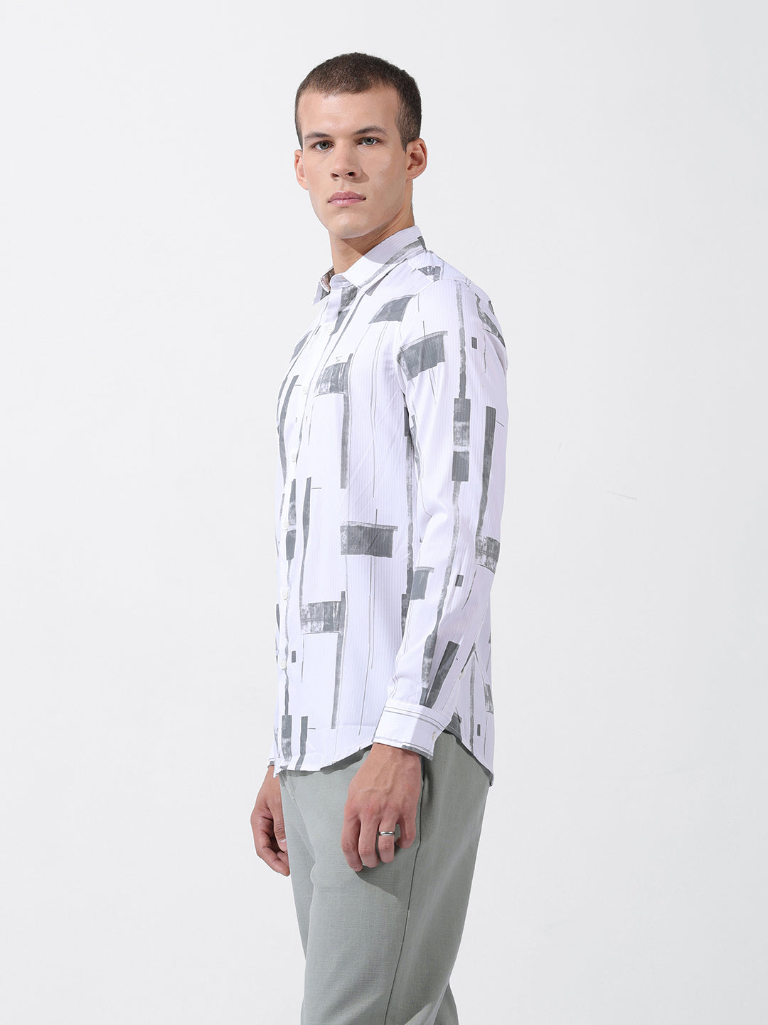 Men's White Slim Fit Printed Party Wear Shirt