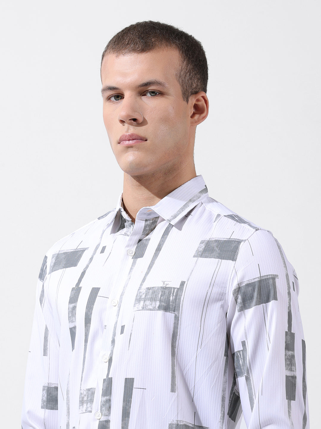 Men's White Slim Fit Printed Party Wear Shirt