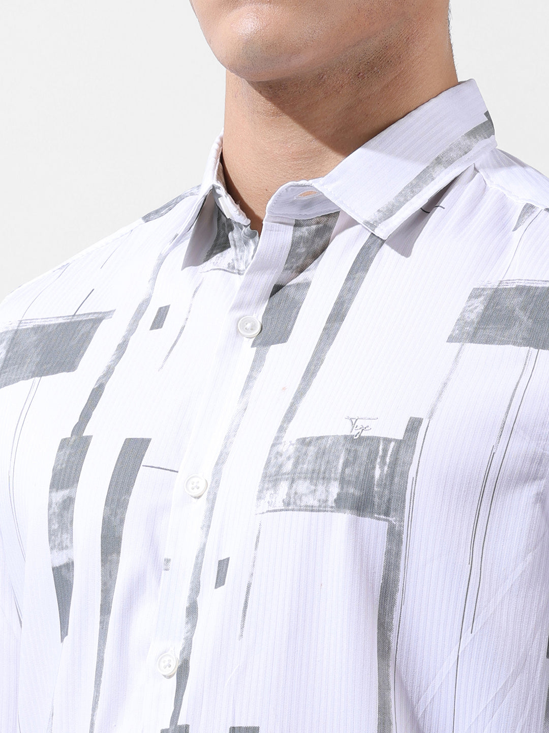 Men's White Slim Fit Printed Party Wear Shirt