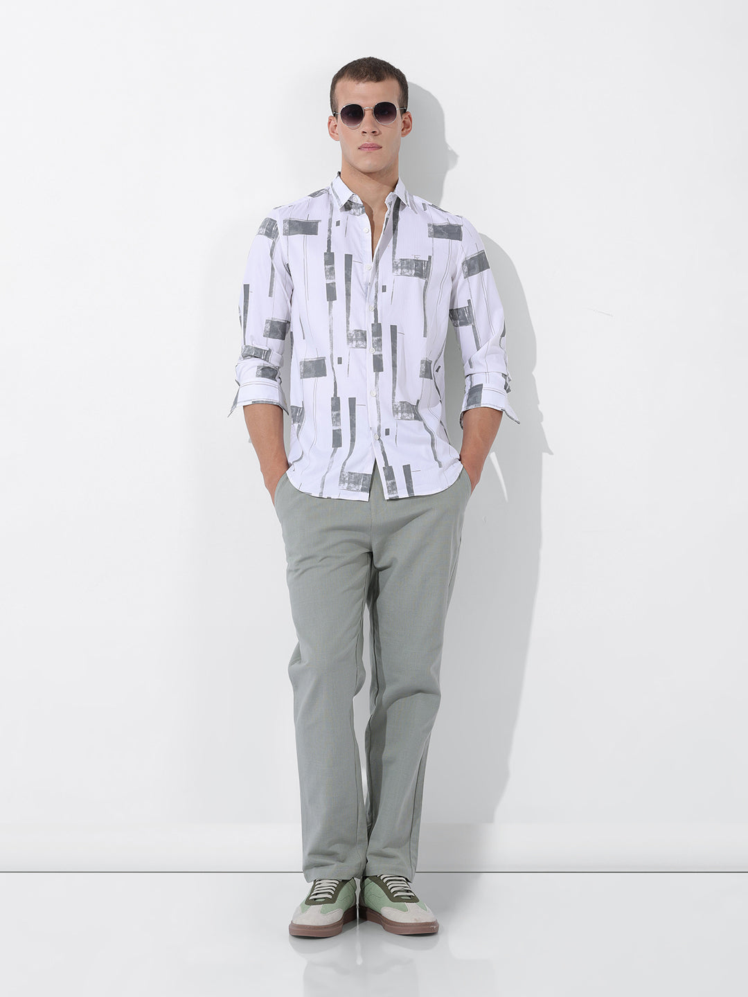 Men's White Slim Fit Printed Party Wear Shirt
