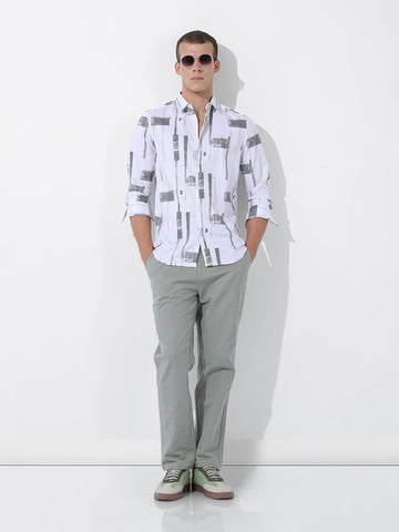 Men's White Slim Fit Printed Party Wear Shirt